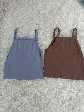 American Eagle Outfitters Ribbed Camisole Set - Light Blue and Brown